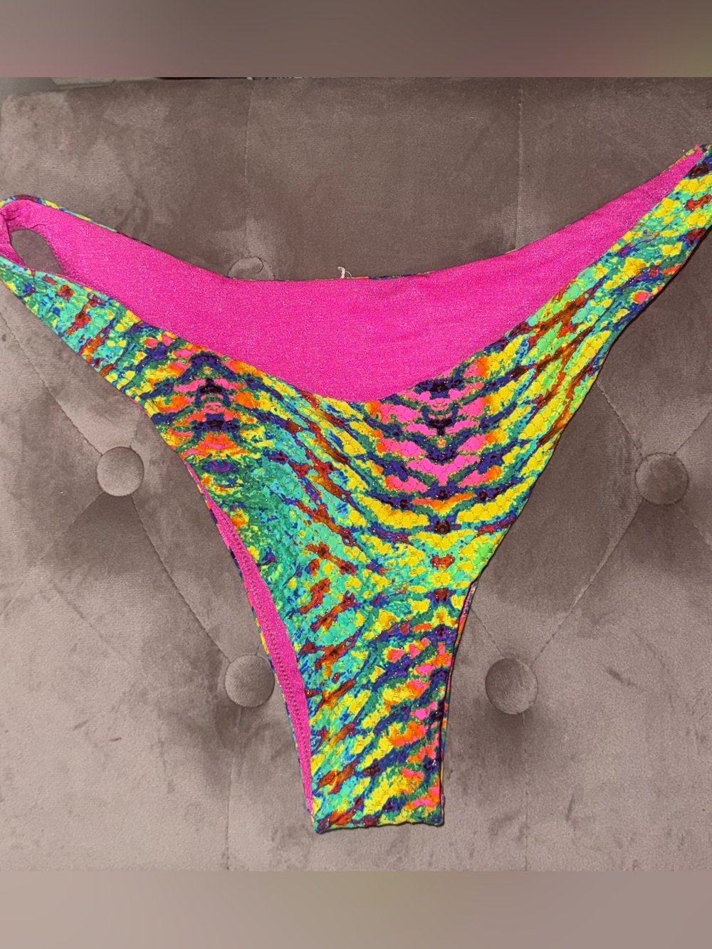 Luli Fama Neon Pink Multicolor Cheeky Bikini Bottom